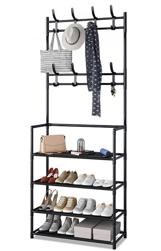 Raft Pantofi Multifunctional cu Cuier si Suport Haine – Structura Metalica - imagine 2