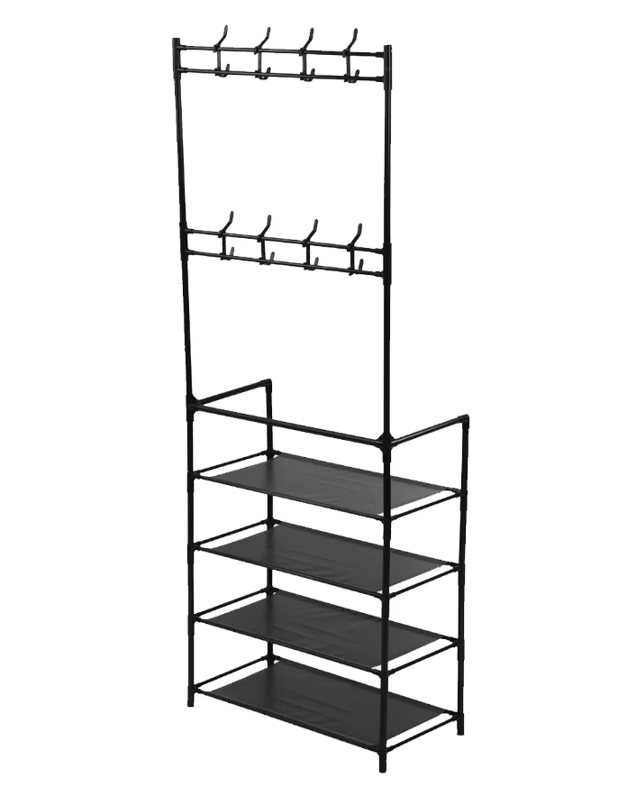 Raft Pantofi Multifunctional cu Cuier si Suport Haine – Structura Metalica - imagine 3