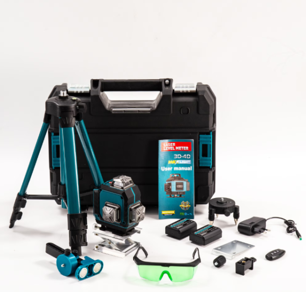 5/bax-Nivela Laser Profesionala 4D 16 Linii Verde 360° MAXLIGHT, Autonivelare Automata, Trepied Reglabil, Baza Rotativa 360°, Telecomanda, 2 Acumulatori, Suport Magnetic, Ochelari Protectie, Manusi de Lucru, Valiza Transport, pentru Constructii si Amenajari Int