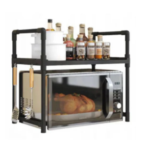 20/bax-Etajera organizatoare pentru cuptor cu microunde, REDZ Accessories, 2 nivele, plastic rezistent, negru, 49x48x32cm