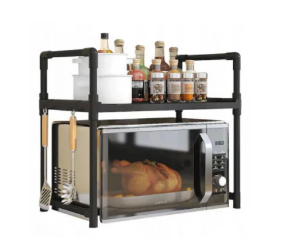 20/bax-Etajera organizatoare pentru cuptor cu microunde, REDZ Accessories, 2 nivele, plastic rezistent, negru, 49x48x32cm