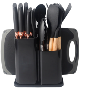 20/bax-Set de ustensile de bucatarie 19 piese din silicon antiaderent, negru