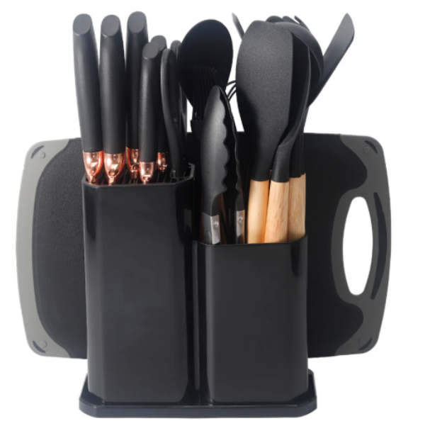 20/bax-Set de ustensile de bucatarie 19 piese din silicon antiaderent, negru