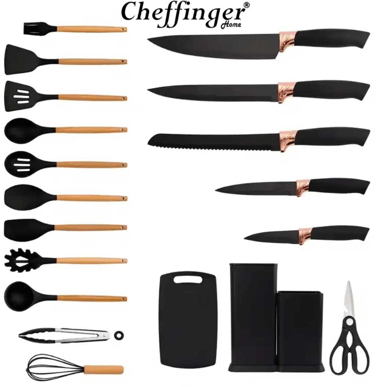 20/bax-Set de ustensile de bucatarie 19 piese din silicon antiaderent, negru - imagine 2