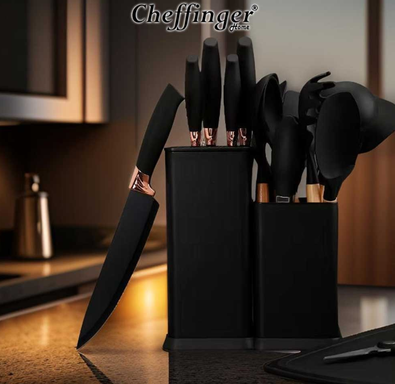 20/bax-Set de ustensile de bucatarie 19 piese din silicon antiaderent, negru - imagine 3