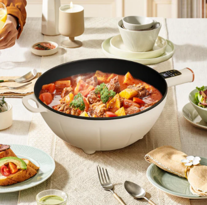 12/bax-Tigaie electrica Wok, Wacorresi, multifunctionala, 1500W, 4L, pentru gatit fara aragaz, cu capac, cu abur, non-stick, pentru plita cu inductie/gaz/ceramica/electrica, 28.5cm, Alb - imagine 2