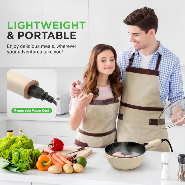 12/bax-Tigaie electrica Wok, Wacorresi, multifunctionala, 1500W, 4L, pentru gatit fara aragaz, cu capac, cu abur, non-stick, pentru plita cu inductie/gaz/ceramica/electrica, 28.5cm, Alb - imagine 3