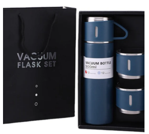 50/bax-Set Termos si 2 Cani Termice din Otel Inoxidabil, Cana de Cafea, Ceai si Apa Dublu Izolata, pentru activitati in aer liber sau la birou, 500ml