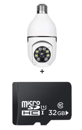 100/bax-Camera supraveghere WiFi 8177HJ tip bec cu soclu E27 vedere nocturna + Card de memorie MicroSDHC Techstar® Clasa 10 de 32 GB - imagine 2