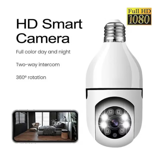 100/bax-Camera supraveghere WiFi 8177HJ tip bec cu soclu E27 vedere nocturna + Card de memorie MicroSDHC Techstar® Clasa 10 de 32 GB - imagine 3