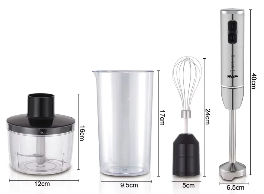 18/bax-Blender RAF R3007, 4 in 1, 1600W, cu recipient de 500ml, vas de 600ml, tel si lame din otel, 2 viteze, argintiu-negru - imagine 2