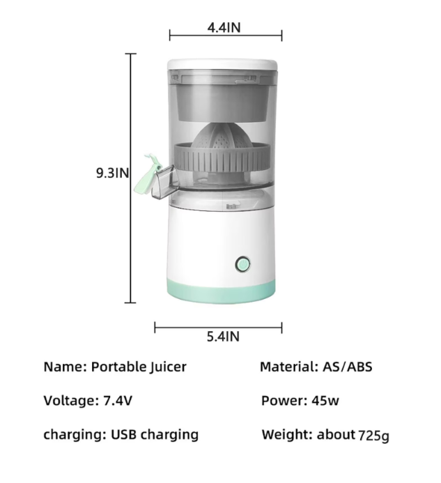 30/bax-Storcator de citrice electric, plastic, portabil, incarcare USB-C, 45W, alb/verde - imagine 3