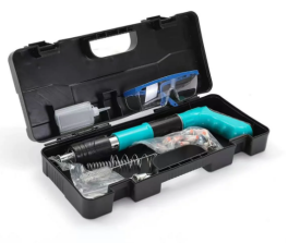 20/bax-Kit Pistol De Nituri GREATON Pentru Fixare Cuie In Perete, Tavan, Podea, Lemn, Pneumatic, Manual, Ochelari Protectie, Trusa Depozitare Si Transport, Nail Gun, Calibru 7.3 cm, Albastru