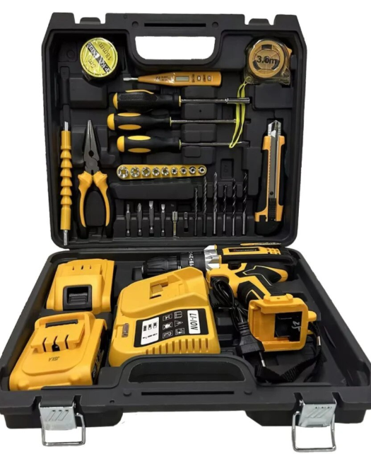 10/bax-Trusa Bormasina cu Percutie, Autofiletanta, Portabila cu 30 Accesorii, 2 Acumulatori 36V, Cutie Transport Inclusa, Negru-Galben - imagine 2