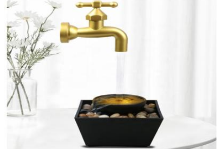 50/bax-Fântână plutitoare cu LED pentru robinet – Cascadă magică de masă cu iluzie, cu lumină LED curgătoare și pietre decorative | Decor interior pentru dormitor, birou, living | Idee de cadou relaxantă