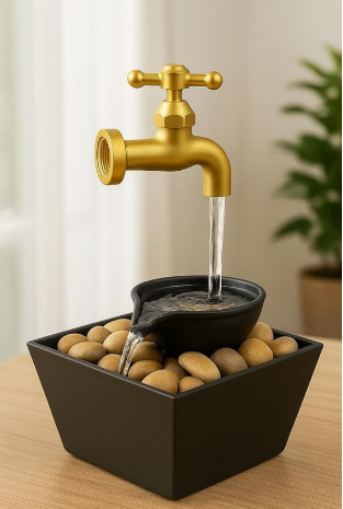 50/bax-Fântână plutitoare cu LED pentru robinet – Cascadă magică de masă cu iluzie, cu lumină LED curgătoare și pietre decorative | Decor interior pentru dormitor, birou, living | Idee de cadou relaxantă - imagine 2