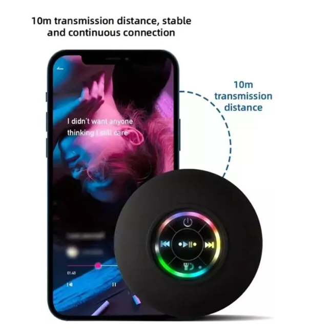 100/bax-Boxa portabila Bluetooth pentru dus, cu lumini LED, impermeabila, cu ventuza, neagra - imagine 2