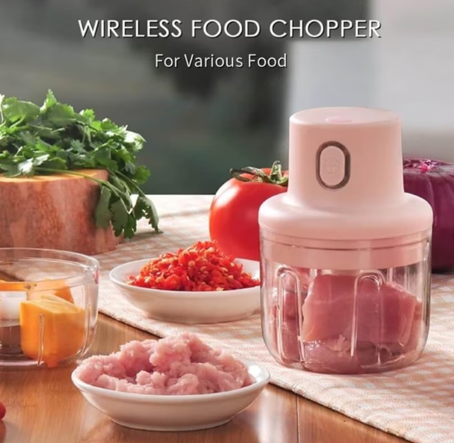 60/bax-Mini Tocator Portabil, Electric Food Chopper, Alimetare USB, Roz - imagine 2