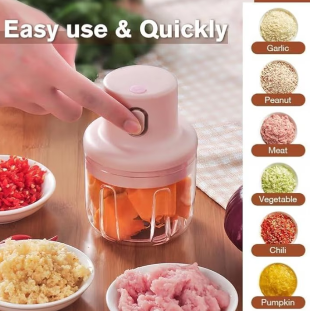 60/bax-Mini Tocator Portabil, Electric Food Chopper, Alimetare USB, Roz - imagine 3