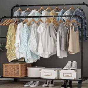 12/bax-Suport dublu de umerase pentru haine din metal, Greutate suportata 35kg, Negru