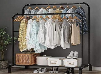 12/bax-Suport dublu de umerase pentru haine din metal, Greutate suportata 35kg, Negru