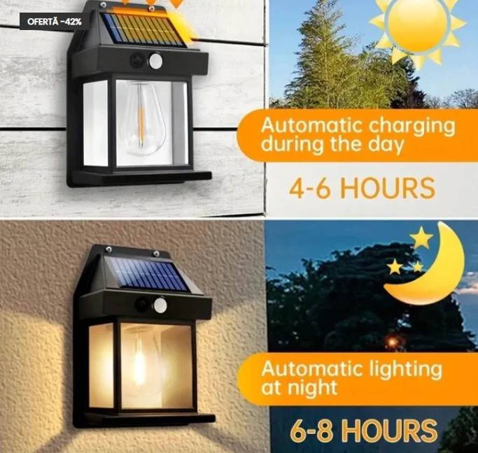 80/bax-Lampă solară de exterior, tip felinar, LED, IP65 impermeabil - imagine 3