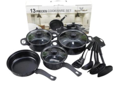 12/bax-Set de Gatit cu 13 Piese, Oale, Cratite, Tigaie Antiaderenta si Ustensile de Bucatarie, Negru - imagine 2