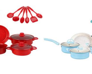 12/bax-Set de vase de gatit, material antiaderent, invelis din piatra medicala, cu capac pentru oala, albastru