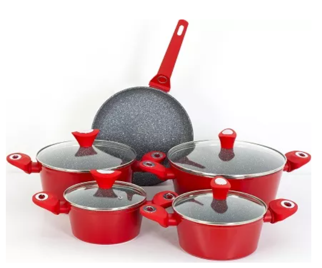 12/bax-Set de vase de gatit, material antiaderent, invelis din piatra medicala, cu capac pentru oala, albastru - imagine 2