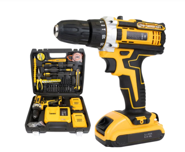 10/bax-Masina De Gaurit Si Insurubat EMATTERIO® Cu Percutie, Autofiletanta, 30 Accesorii, 2 Acumulatori, 48V 8.0 Ah, 500W, Statie Incarcare, Valiza Transport, Design Modern, Galben/Negru