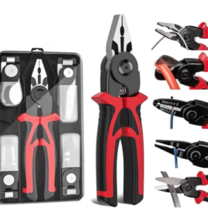 20/bax-Set Cleste Multifunctional 5 in 1, Zippi, Patent, Dezizolator, Sertizor, Taietor Cabluri, Foarfeca, Maner Ergonomic, Otel Durabil, Negru/Rosu