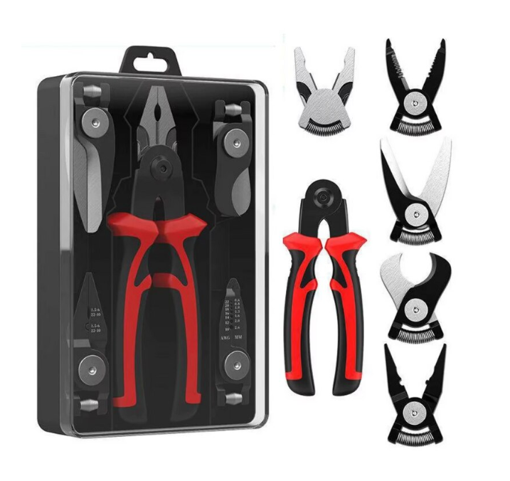 20/bax-Set Cleste Multifunctional 5 in 1, Zippi, Patent, Dezizolator, Sertizor, Taietor Cabluri, Foarfeca, Maner Ergonomic, Otel Durabil, Negru/Rosu - imagine 3