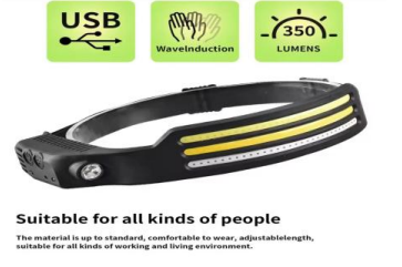 240/bax-Lanterna de cap Profesionala, Waterproof, Unghi larg de iluminare, COB Led puternic si senzor miscare, pentru vanatoare, pescuit, camping, santier, Culoare Negru - imagine 2