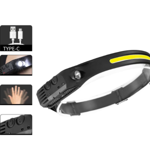 240/bax-Lanterna de cap Profesionala, Waterproof, Unghi larg de iluminare, COB Led puternic si senzor miscare, pentru vanatoare, pescuit, camping, santier, Culoare Negru