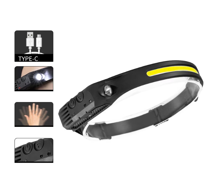 240/bax-Lanterna de cap Profesionala, Waterproof, Unghi larg de iluminare, COB Led puternic si senzor miscare, pentru vanatoare, pescuit, camping, santier, Culoare Negru