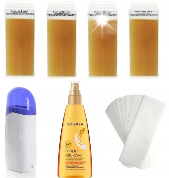 Set depilare, Finess, 4x Ceara 100ml, 100 benzi - imagine 3