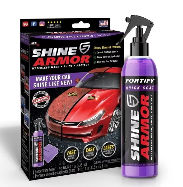 Kit Ceara Lichida, Ceramica, Shine Armor, Efect Hidrofob, 236ml pentru masina, scuter, bicicleta