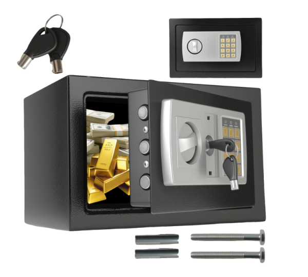 Seif digital, constructie din otel, 20x14x12in, sistem de blocare cu parola si cheie de rezerva, rafturi ajustabile, securitate ridicata