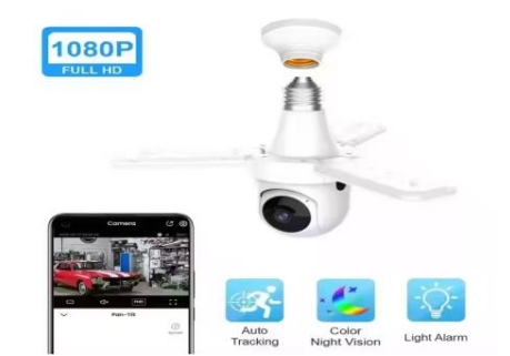 50/bax-Camera Bec cu 3 Brate de luimina LED KLUDOO 3MP HD WiFi PTZ, pridere bec E27, pentru securitatea casei