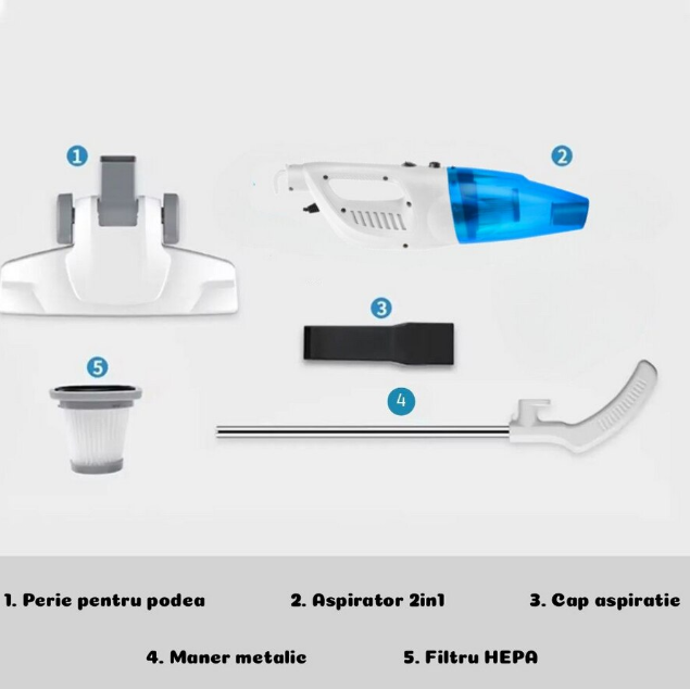 12/bax-Aspirator portabil 2-in-1, 600W, filtru HEPA, cablu 4 m, Non Brand - imagine 2