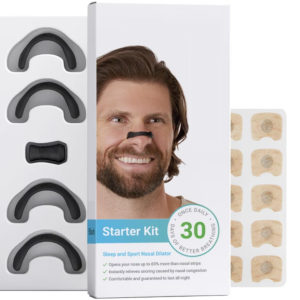 300/bax-Dilatator nazal magnetic, anti sforait si sport, cu 4 benzi magnetice de marimi diferite, aplicator, 30 de perechi plasturi magnetici, creste aportul de oxigen, pentru 30 Zile, Usor si Confortabil, Negru