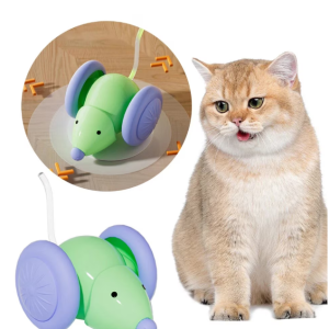 200/bax-Jucarie Automata Soricel, Miraza, pentru Pisici, Evita Obstacolele, Miscari Aleatorii, Roti Mari, Coada LED RGB, Incarcare USB-C, Verde