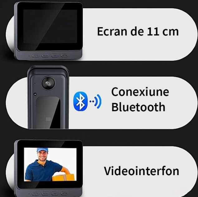 40/bax-Sonerie video inteligenta, bluetooth, night vision, infrarosu, senzor IR, interfon video HD, 8MP, comunicare bidirectionala, unghi de vizualizare 170°, baterii incorporate, instalare usoara fara cabluri, negru - imagine 3