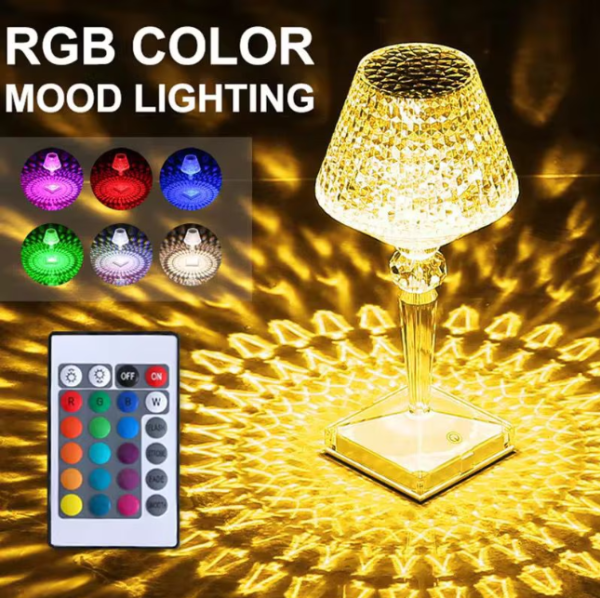40/bax-Lampa Tip Veioza, Cu Acumulator Reincarcabil La USB, Mod Tactil De Schimbare A Culorii, 16 Culori, Control Prin Telecomanda, Transparent