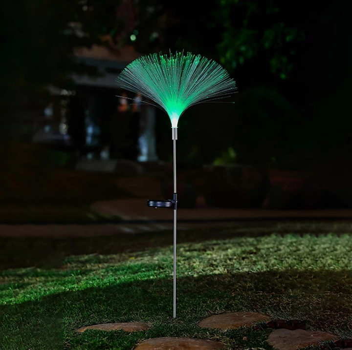 100/bax-Lampa solara LED RGB Hoff, fibra optica, sticla + otel, H 100 cm, gri, exterior - imagine 3