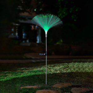 100/bax-Lampa solara LED RGB Hoff, fibra optica, sticla + otel, H 100 cm, gri, exterior