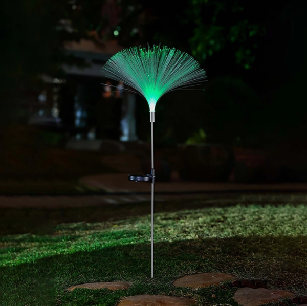 100/bax-Lampa solara LED RGB Hoff, fibra optica, sticla + otel, H 100 cm, gri, exterior