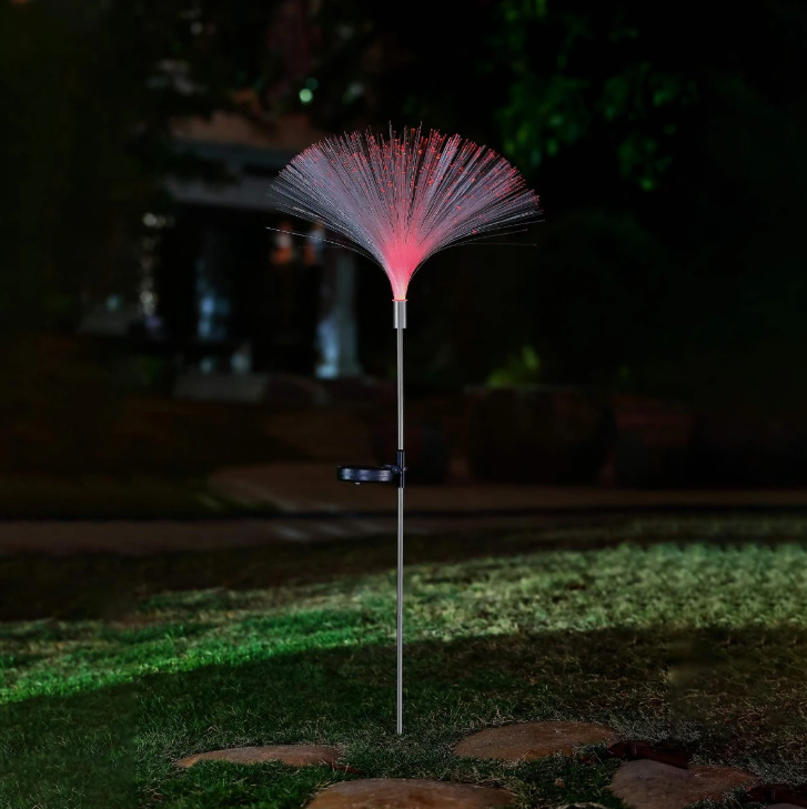 100/bax-Lampa solara LED RGB Hoff, fibra optica, sticla + otel, H 100 cm, gri, exterior - imagine 2