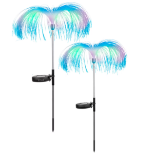 100/bax-Set 2 x Lampa Solara Decorativa EDAR Pentru Curte Si Gradina, Panou Solar Atasat, Fibra Optica, LED, Model Meduza/Palmier RGB, Multicolora