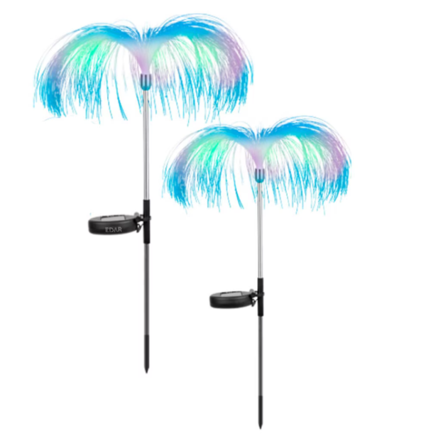 100/bax-Set 2 x Lampa Solara Decorativa EDAR Pentru Curte Si Gradina, Panou Solar Atasat, Fibra Optica, LED, Model Meduza/Palmier RGB, Multicolora